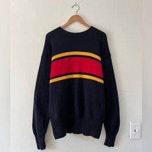 Polo Ralph Lauren 1990s Vintage Cotton Sweater Colorblock Racing Stripe XL